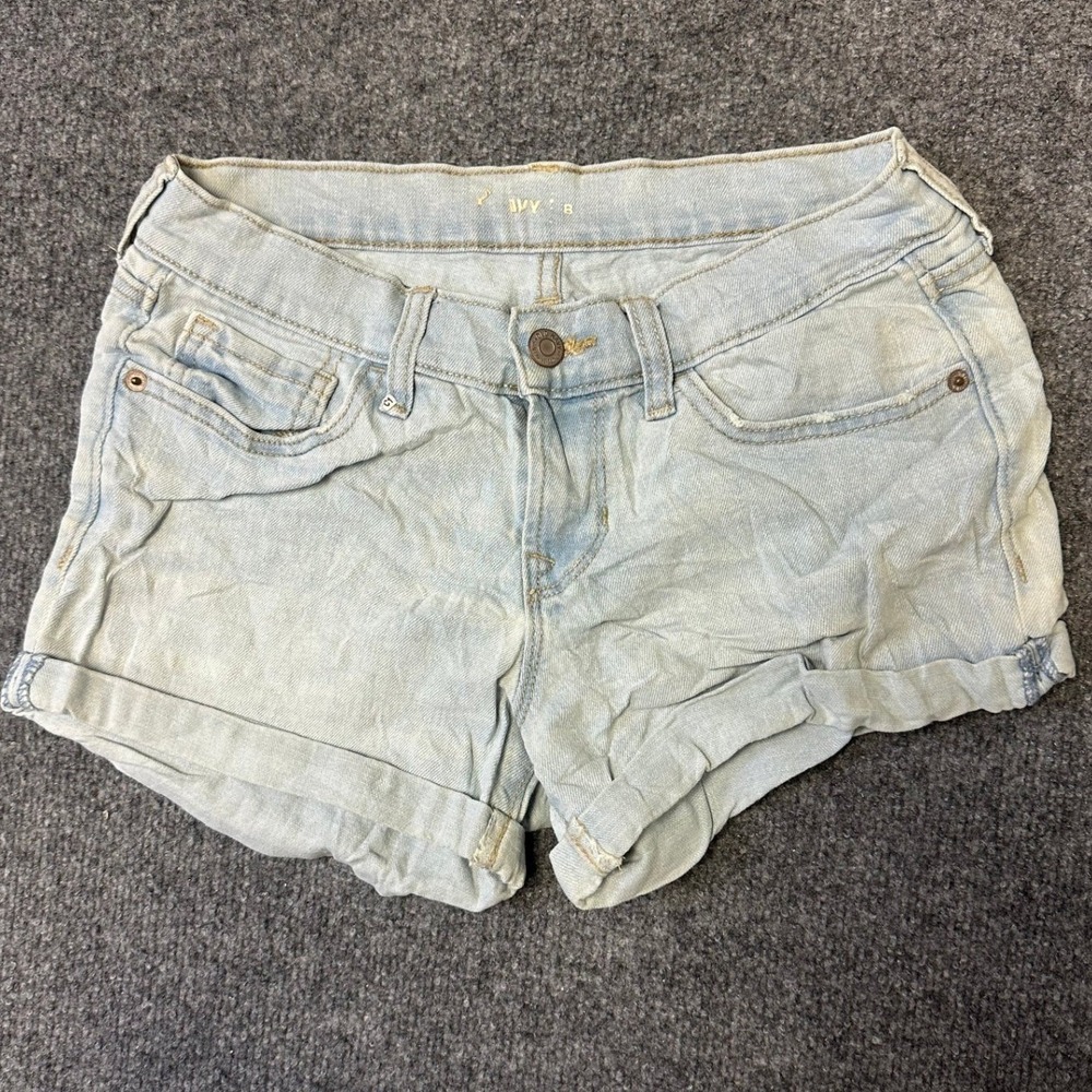 Old Navy Denim Shorts Womens Size 0 Light Wash Blue Cuffed Ivy Low Rise Casual